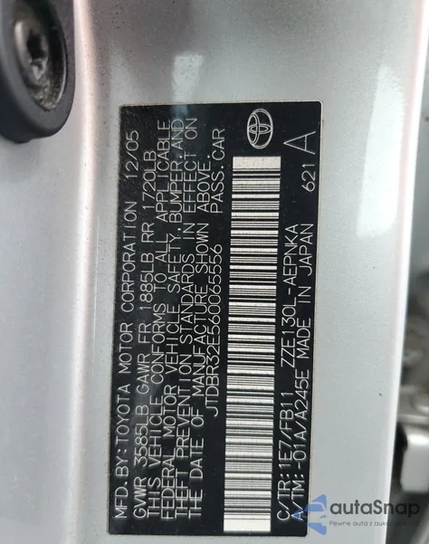 2006 Toyota Corolla Ce from USA, damaged, VIN JTDBR32E560065556